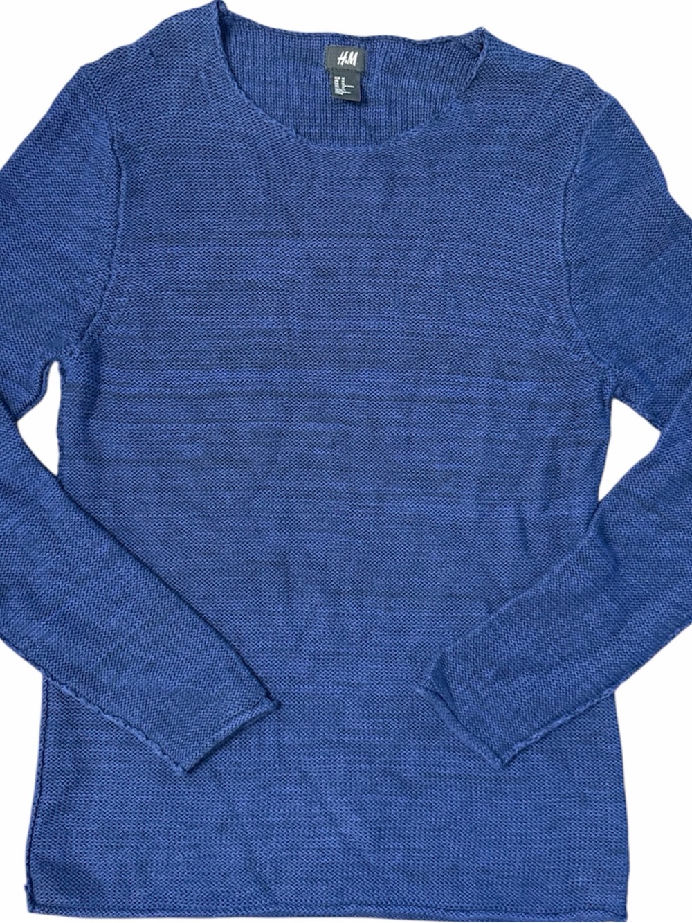 H&M Men’s Navy Blue Waffle Knit Crew Neck Sweater Size Small 100% Cotton